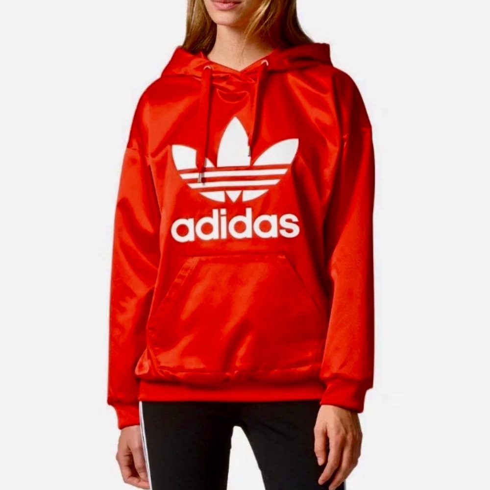 Adidas Bold Red Satin Trefoil Hoodie